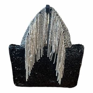 Women's Small Beaded Rhinestones
Fringe Evening Hand Clutch/Bag